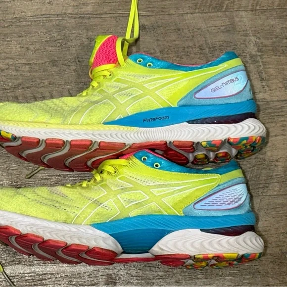 Asics Bright Yellow Sneakers with Pink and Blue Accents - Picture 4 of 10